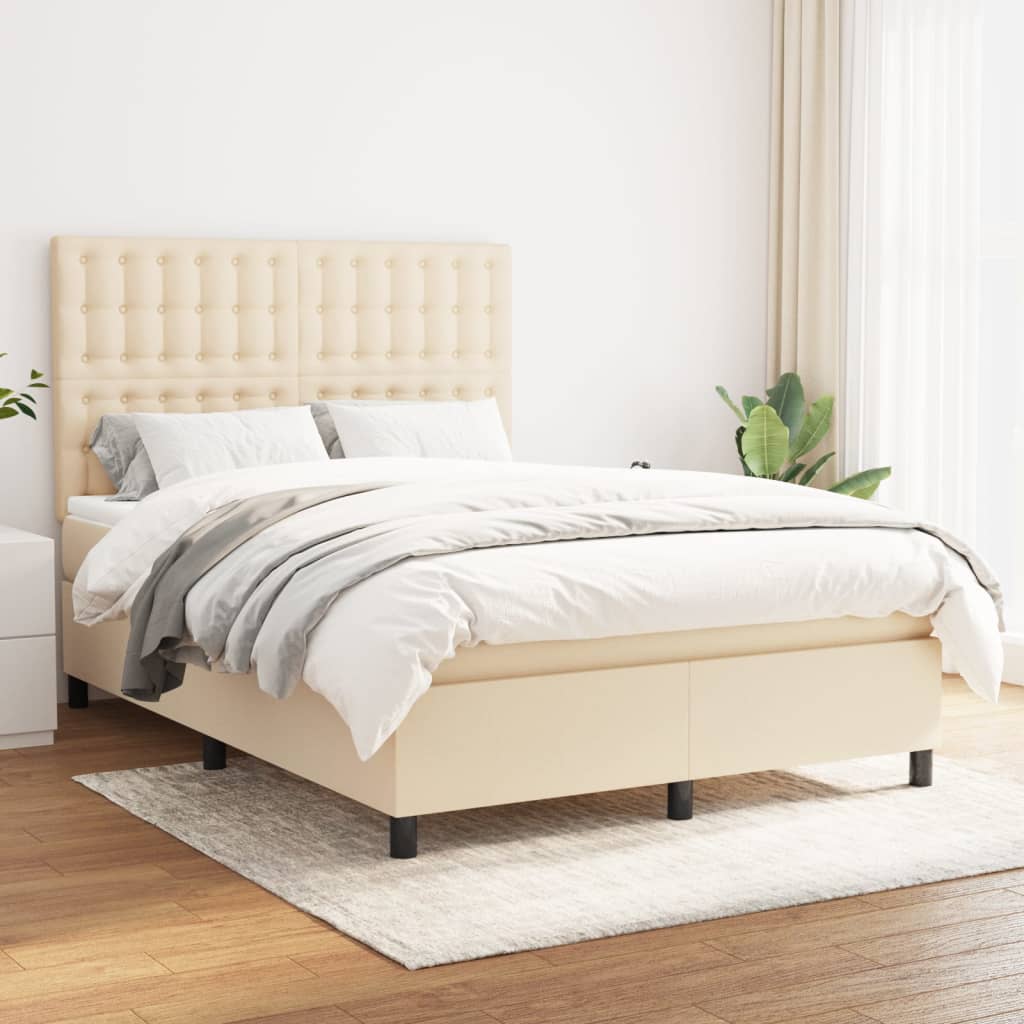 Giroletto a Molle con Materasso Crema 140x19 cm in Tessuto | homemem39
