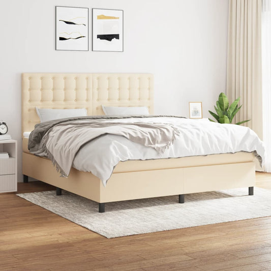 Giroletto a Molle con Materasso Crema 180x200 cm in Tessuto | homemem39