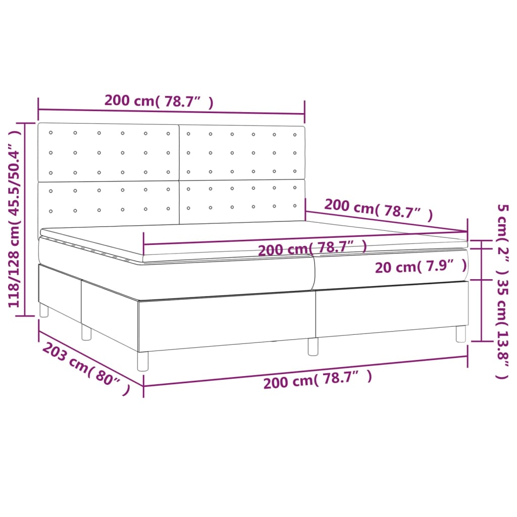 Giroletto a Molle con Materasso Nero 200x200 cm in Tessuto