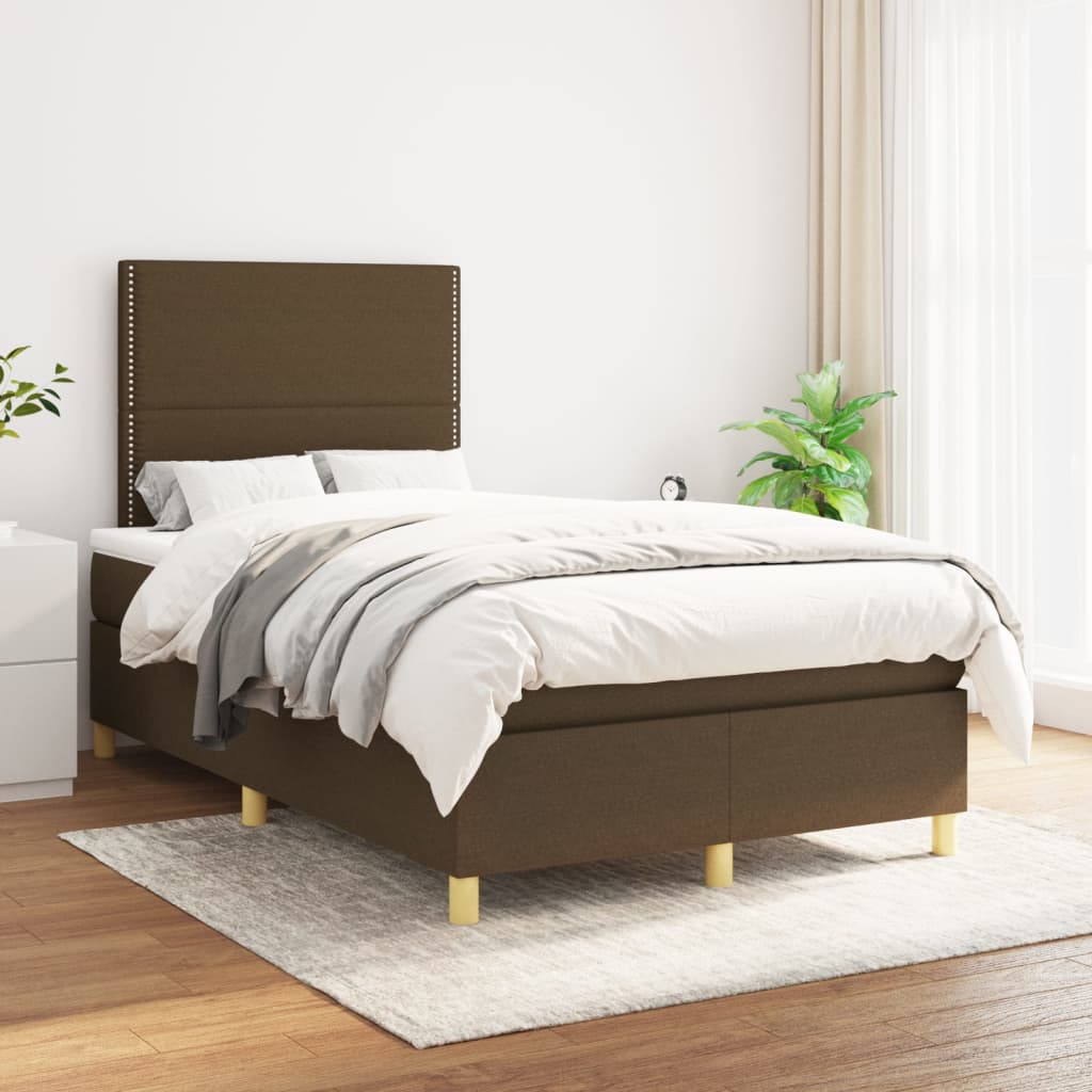 Giroletto a Molle con Materasso Marrone Scuro 120x200cm Tessuto | homemem39