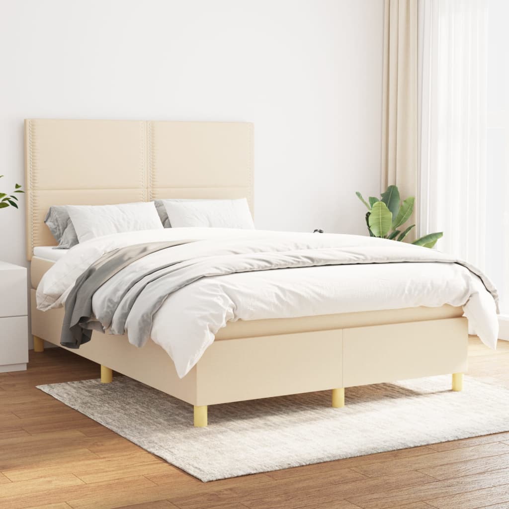 Giroletto a Molle con Materasso Crema 140x19 cm in Tessuto | homemem39