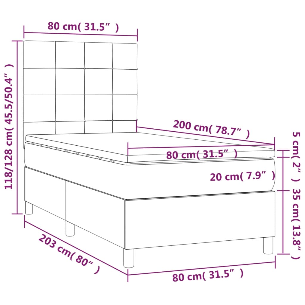 Giroletto a Molle con Materasso Marrone Scuro 80x200 cm Tessuto