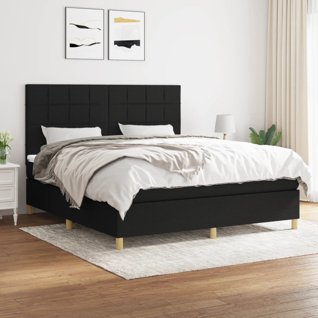 Spring bed frame with black mattress 160x200 cm in fabric