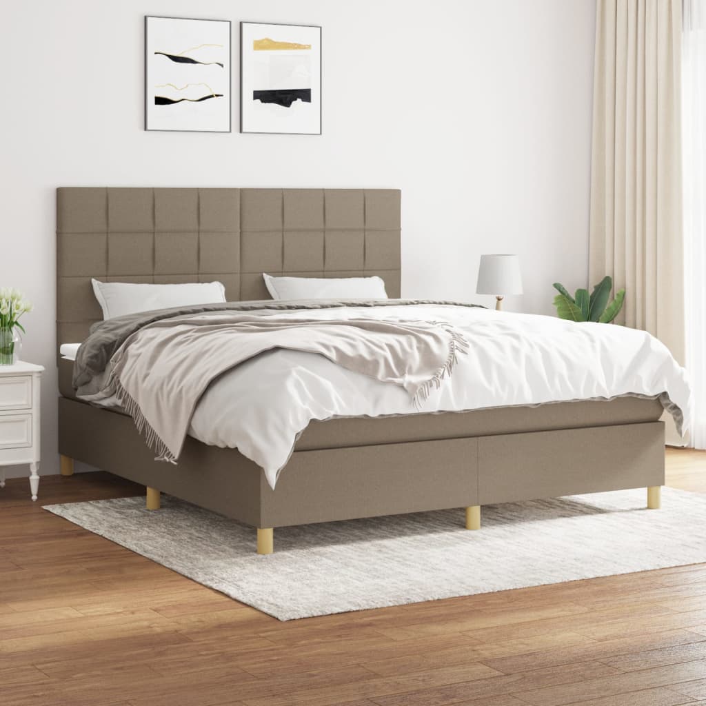 Spring bed frame with dove gray mattress 160x200 cm in fabric