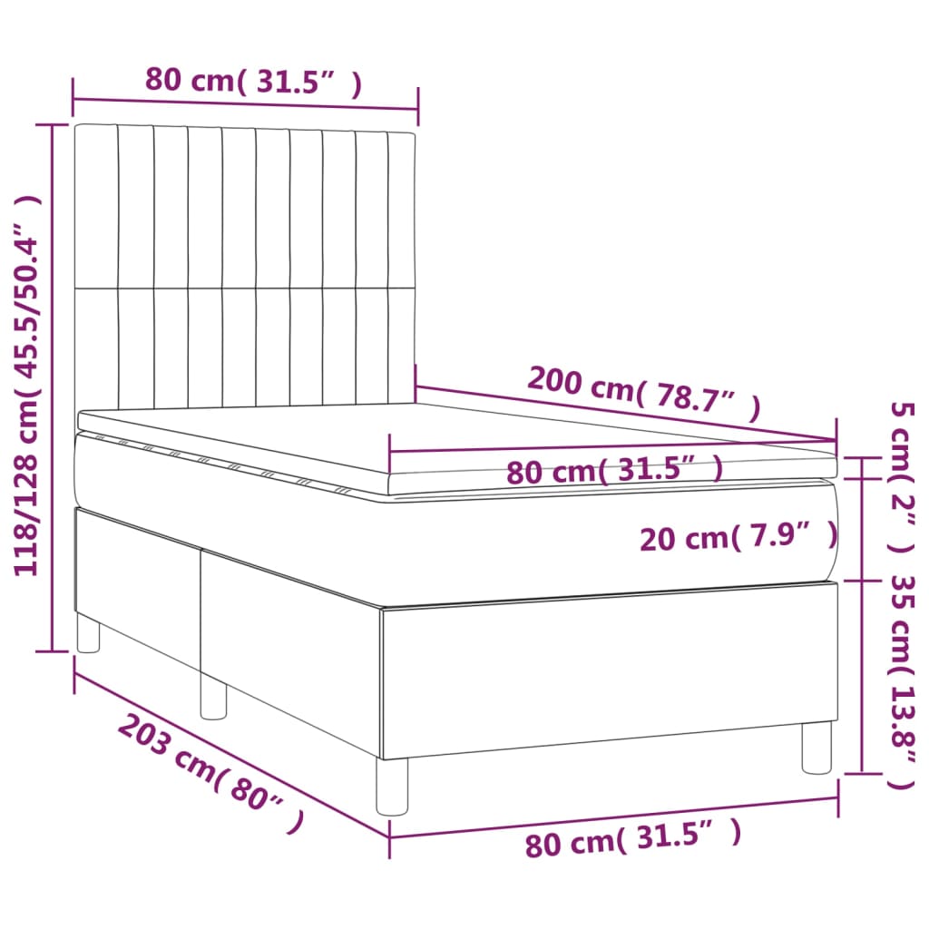 Giroletto a Molle con Materasso Marrone Scuro 80x200 cm Tessuto - homemem39