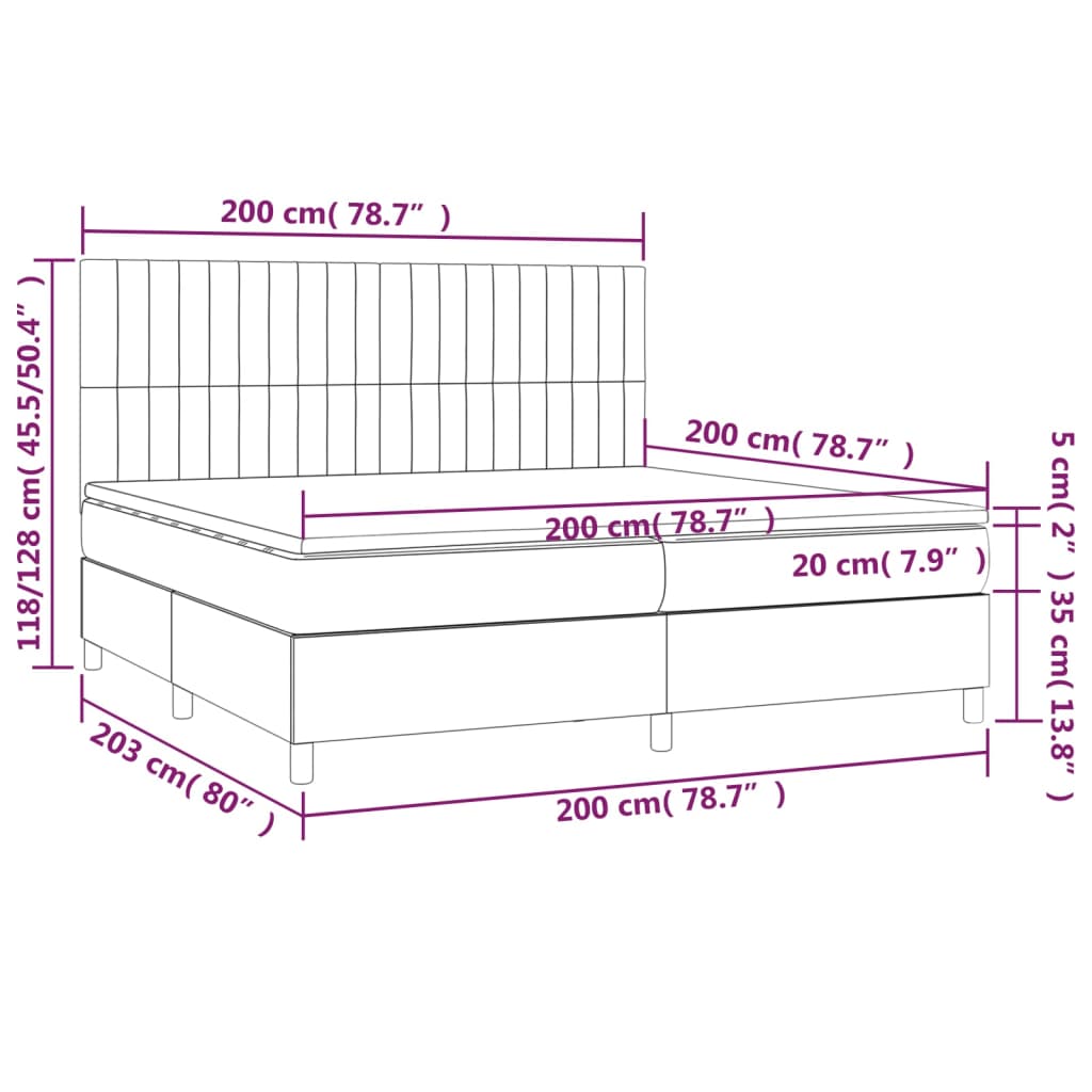 Giroletto a Molle con Materasso Marrone Scuro 200x200cm Tessuto