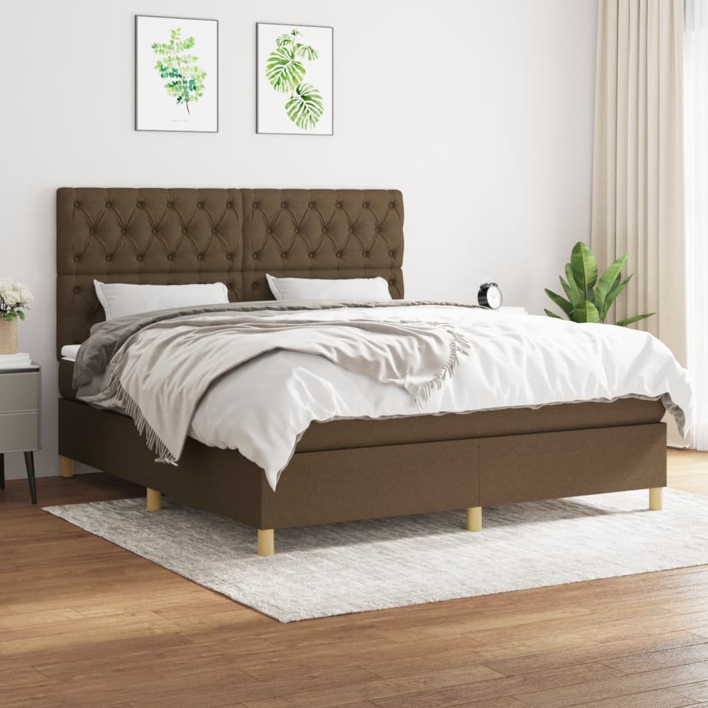 Giroletto a Molle con Materasso Marrone Scuro 160x200cm Tessuto | homemem39