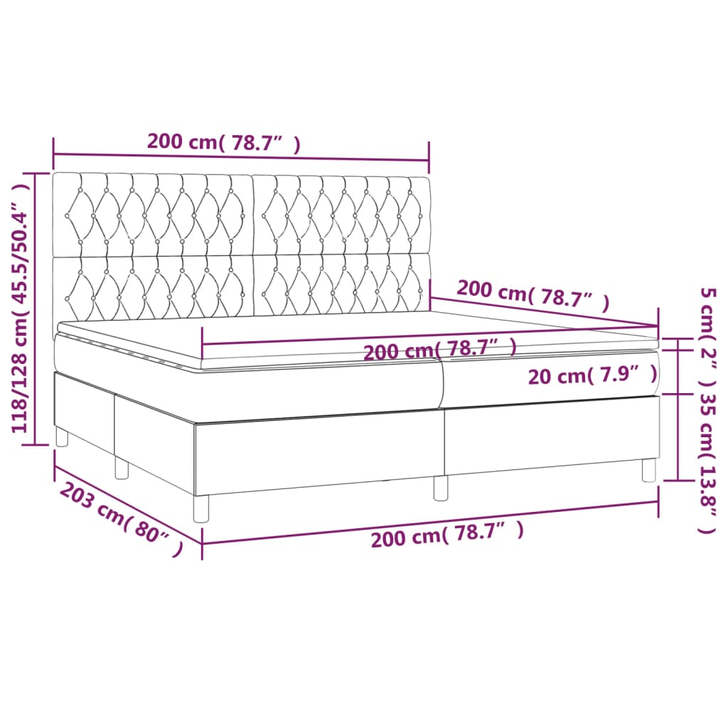 Giroletto a Molle con Materasso Tortora 200x200 cm in Tessuto