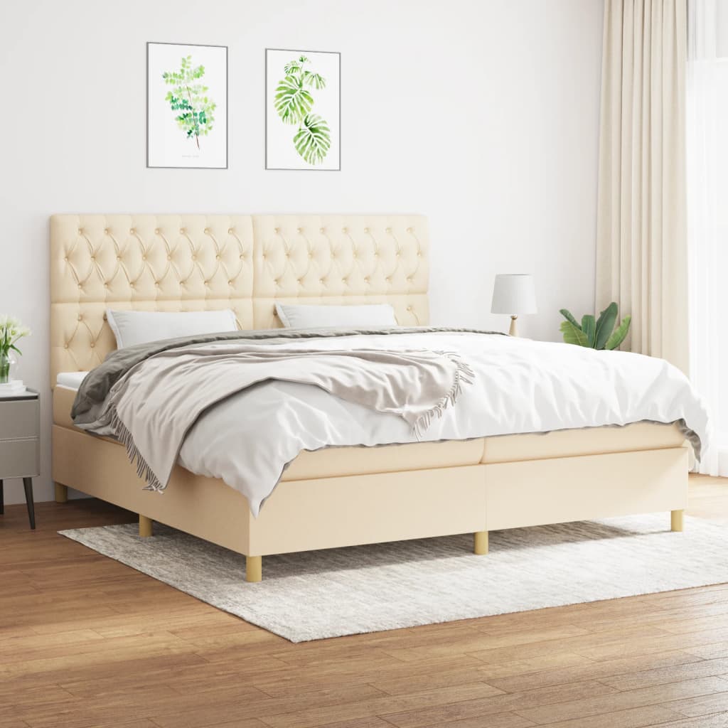 Giroletto a Molle con Materasso Crema 200x200 cm in Tessuto