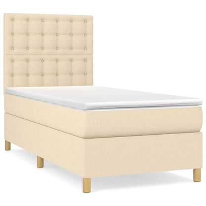 Spring bed frame with cream mattress 100x200 cm in fabric