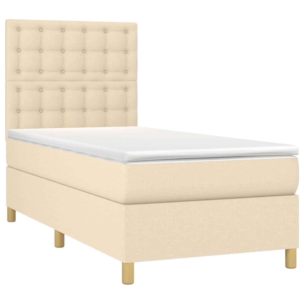 Spring bed frame with cream mattress 100x200 cm in fabric