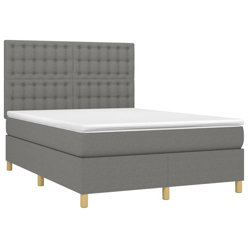 Spring Bed Frame with Dark Gray Mattress 140x190 cm Fabric