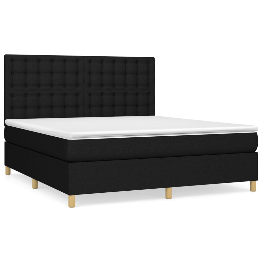 Spring bed frame with black mattress 180x200 cm in fabric