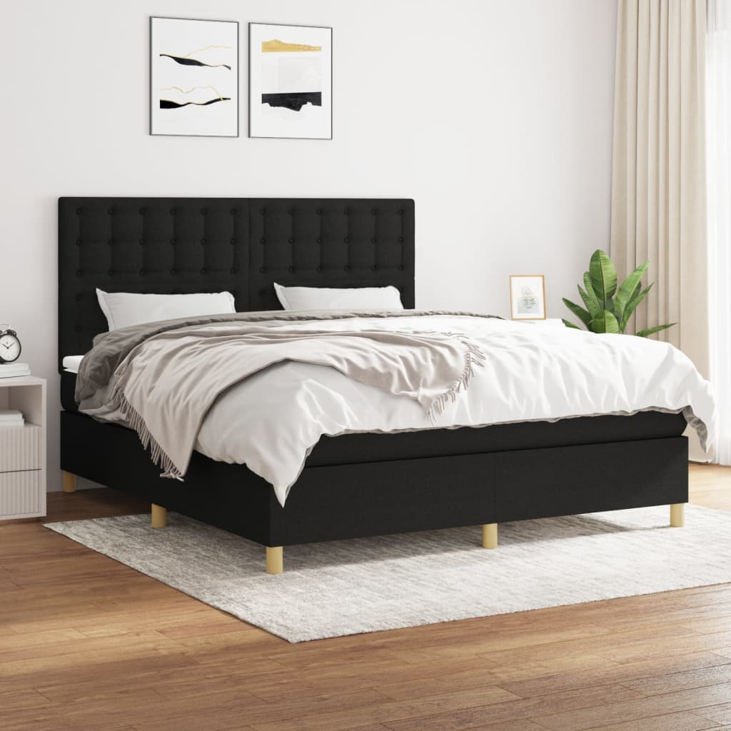 Spring bed frame with black mattress 180x200 cm in fabric