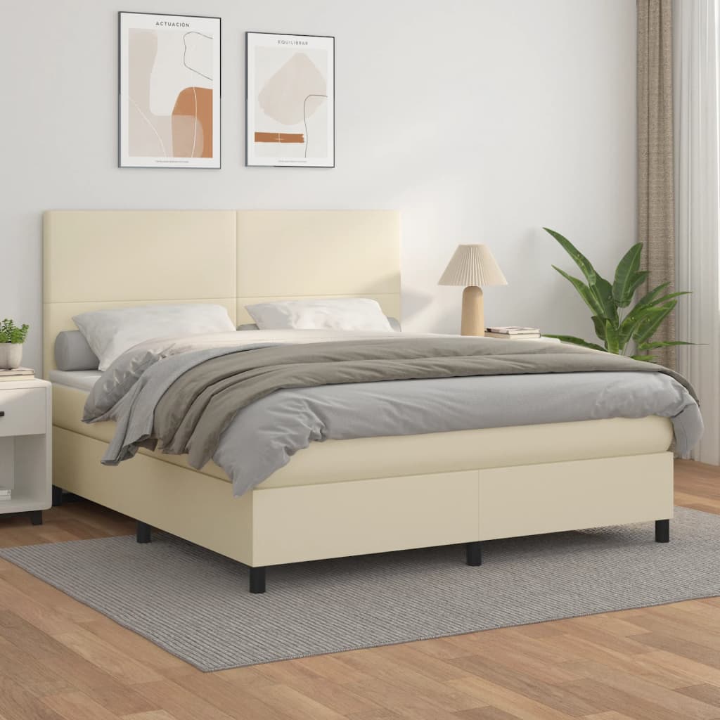 Giroletto a Molle con Materasso Crema 160x200 cm in Similpelle