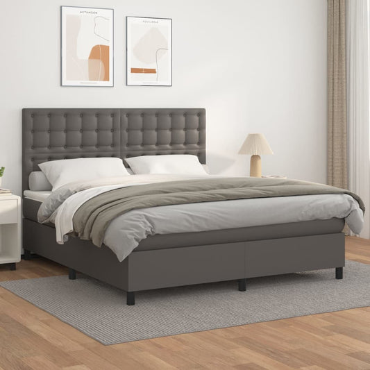 Giroletto a Molle con Materasso Grigio 160x200 cm in Similpelle | homemem39