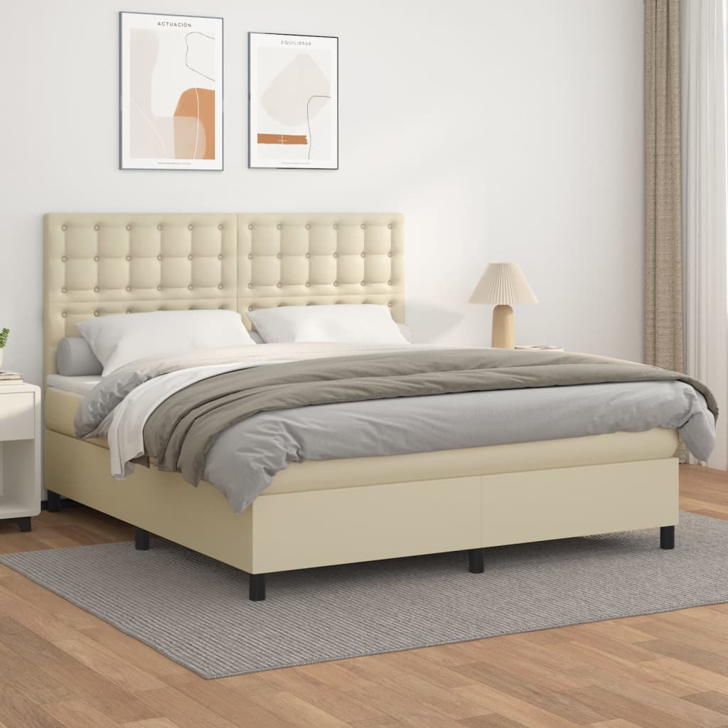 Giroletto a Molle con Materasso Crema 180x200 cm in Similpelle | homemem39