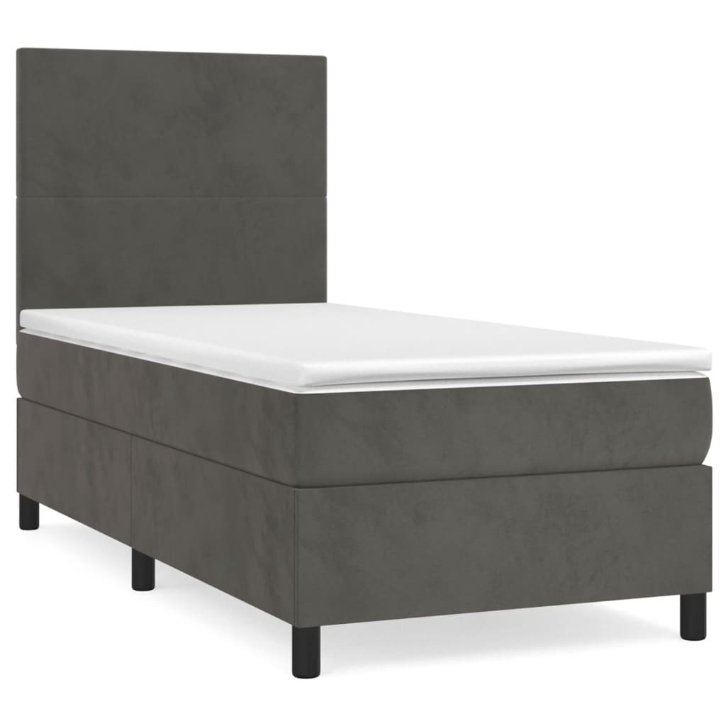 Spring bed frame with dark gray mattress 90x190 cm velvet