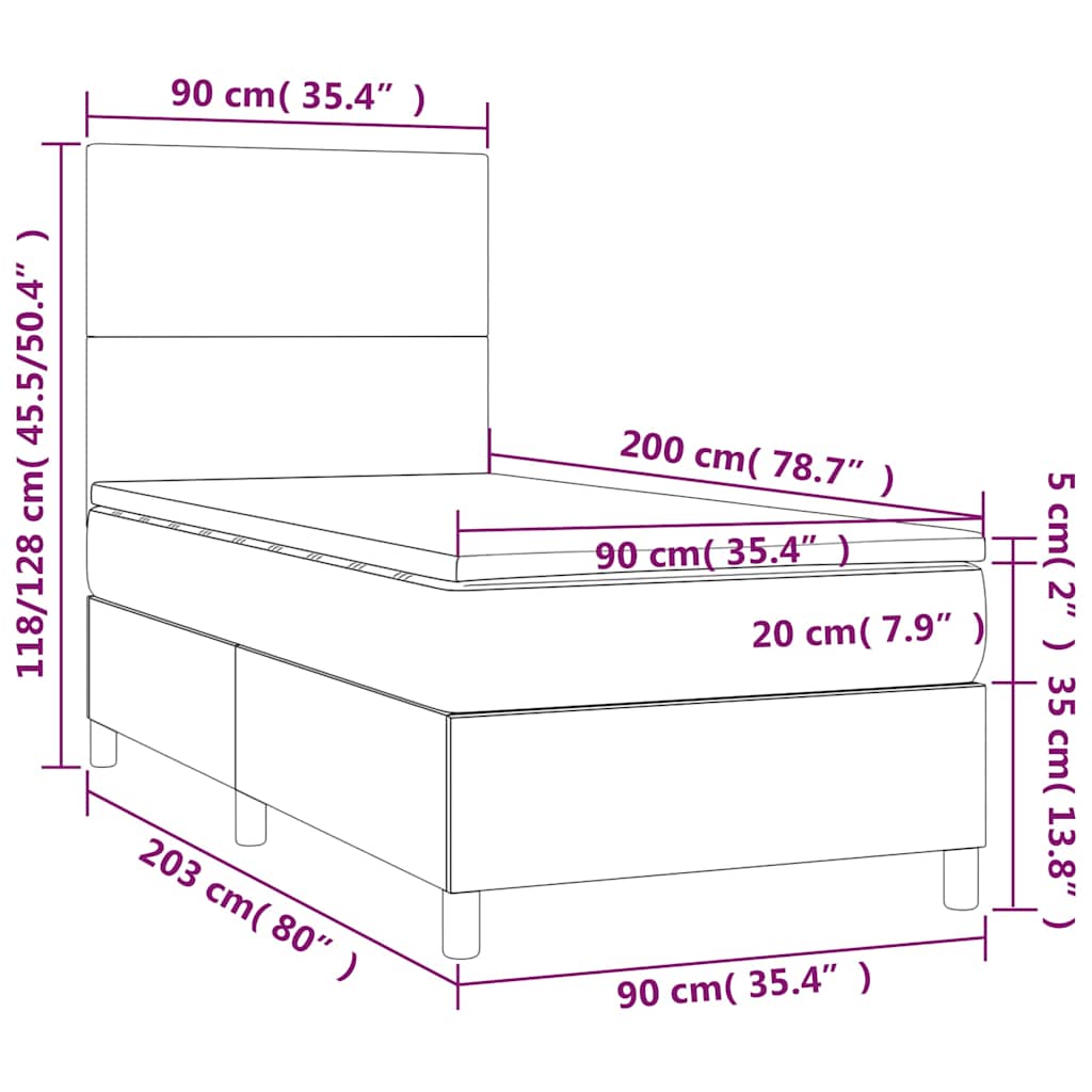 Giroletto a Molle con Materasso Blu Scuro 90x200 cm in Velluto | homemem39