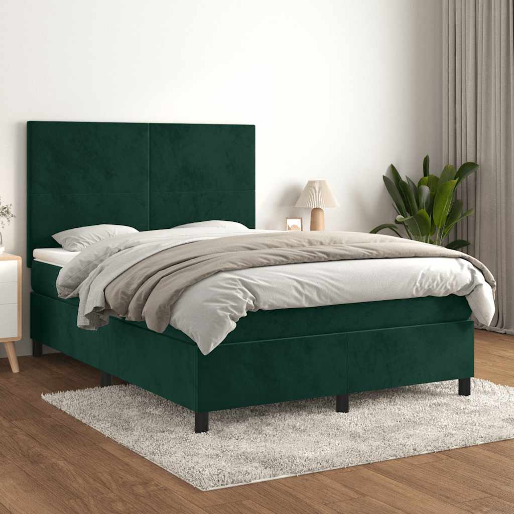 Giroletto a Molle con Materasso Verde Scuro 140x200 cm Velluto | homemem39