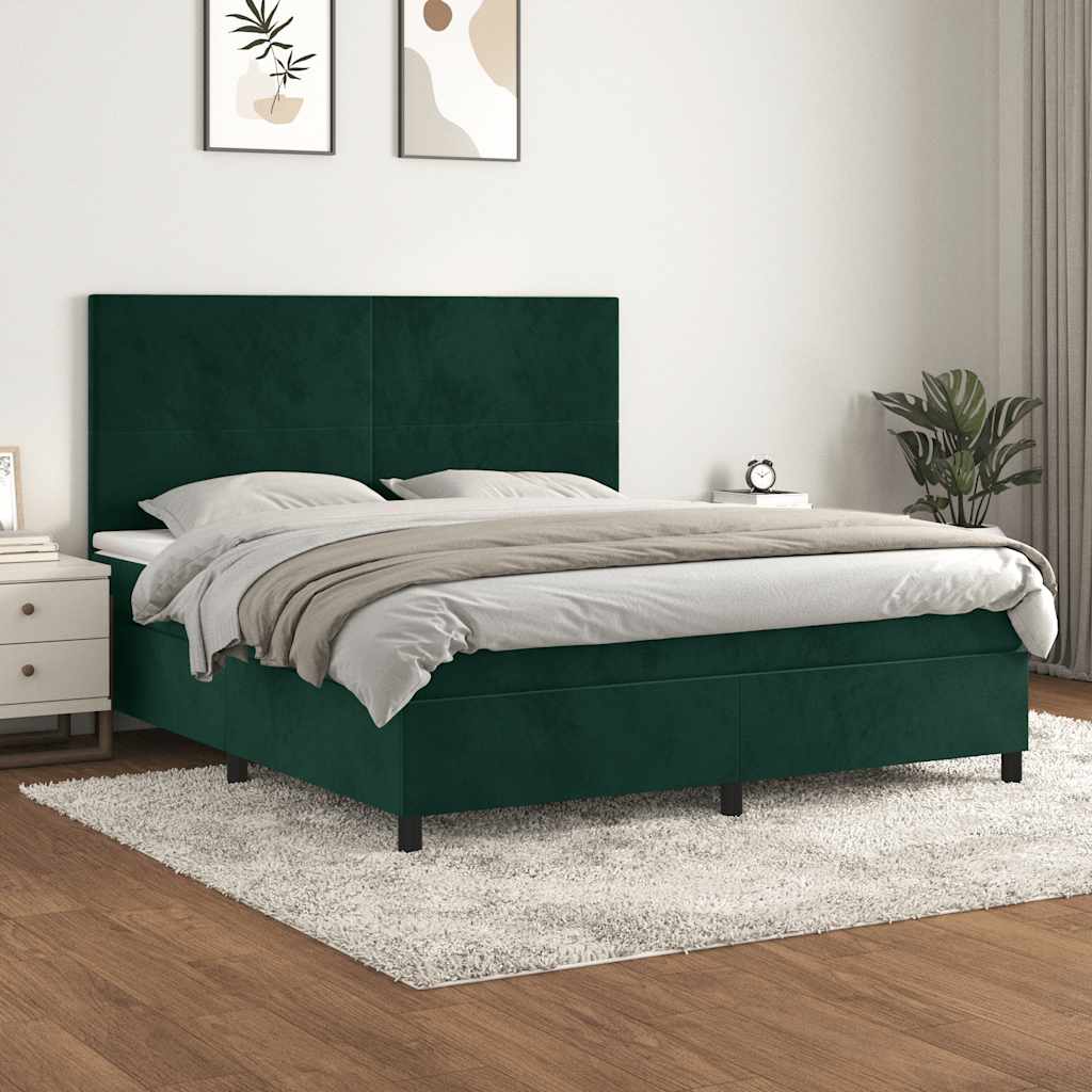 Giroletto a Molle con Materasso Verde Scuro 160x200 cm Velluto