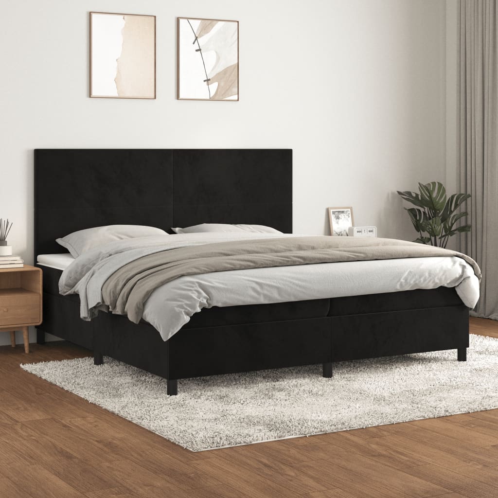 Giroletto a Molle con Materasso Nero 200x200 cm in Velluto | homemem39