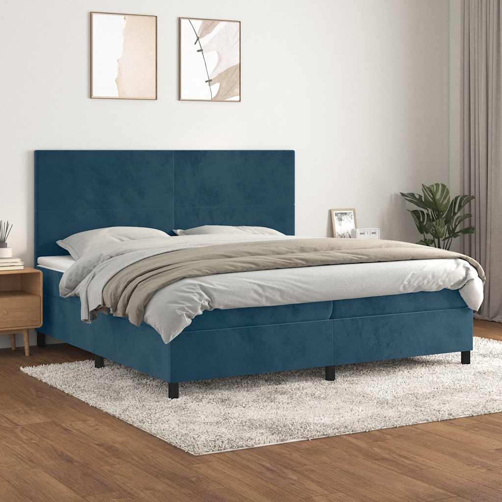 Giroletto a Molle con Materasso Blu Scuro 200x200 cm in Velluto
