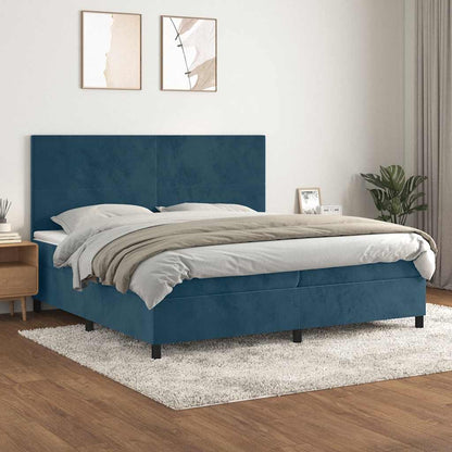 Giroletto a Molle con Materasso Blu Scuro 200x200 cm in Velluto