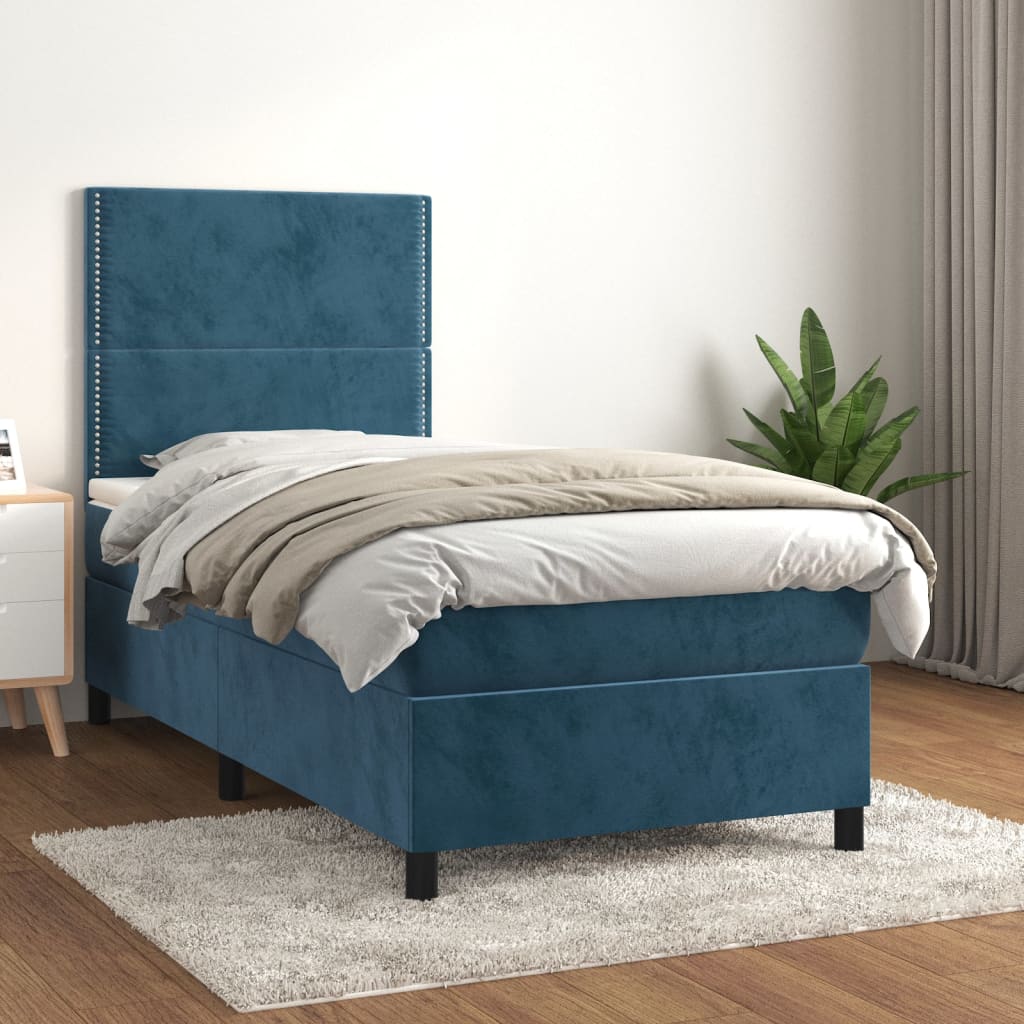 Giroletto a Molle con Materasso Blu Scuro 80x200 cm in Velluto | homemem39