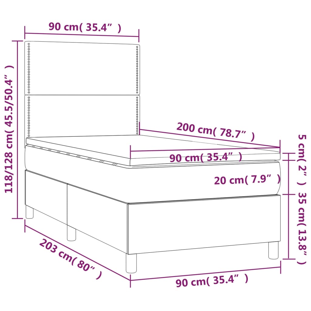 Giroletto a Molle con Materasso Blu Scuro 90x200 cm in Velluto