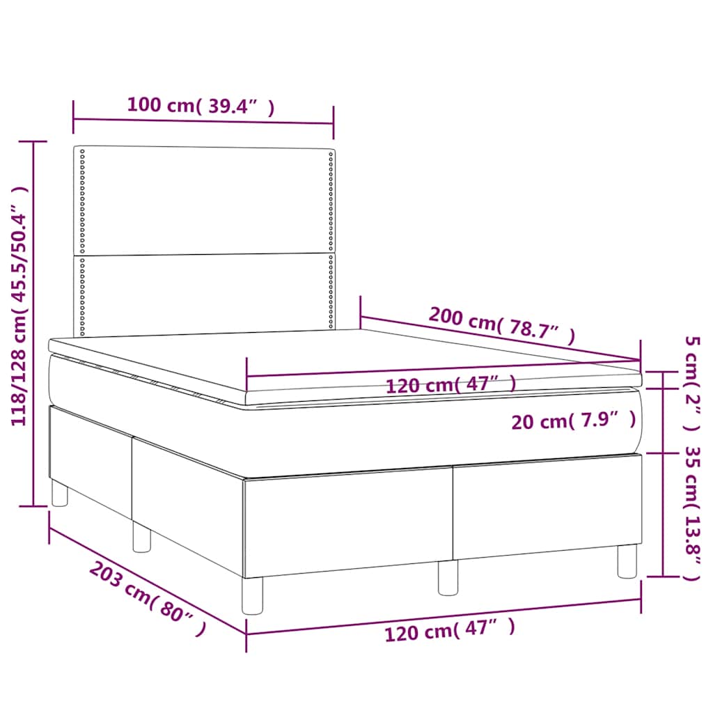 Giroletto a Molle con Materasso Blu Scuro 120x200 cm in Velluto | homemem39