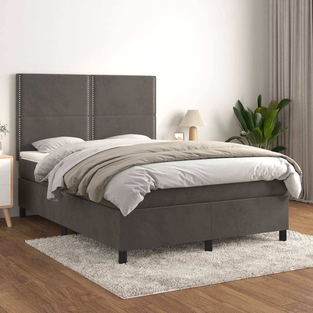 Giroletto a Molle con Materasso Grigio Scuro 140x190 cm Velluto | homemem39
