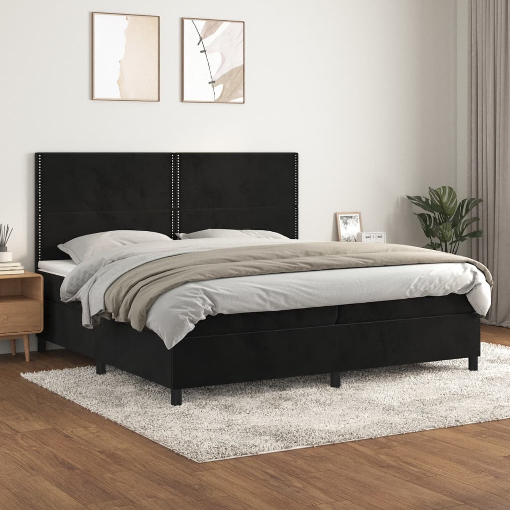 Giroletto a Molle con Materasso Nero 200x200 cm in Velluto | homemem39