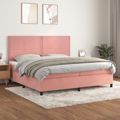 Giroletto a Molle con Materasso Rosa 200x200 cm in Velluto | homemem39