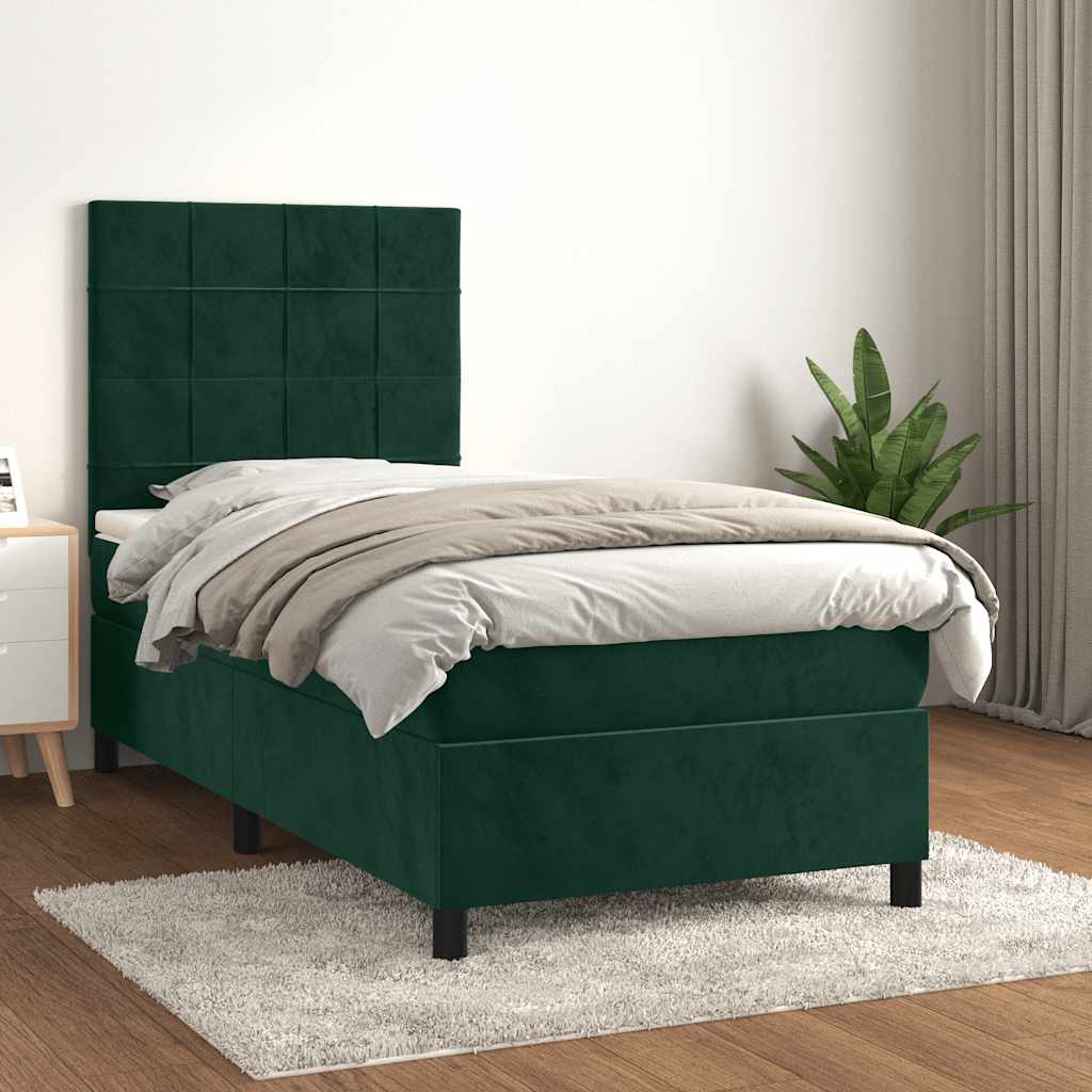 Giroletto a Molle con Materasso Verde Scuro 90x190 cm Velluto | homemem39