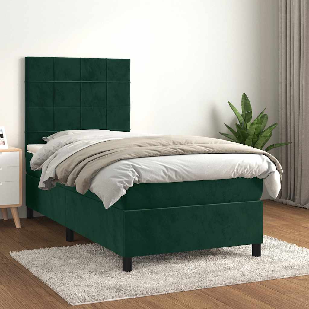 Giroletto a Molle con Materasso Verde Scuro 90x200 cm Velluto | homemem39