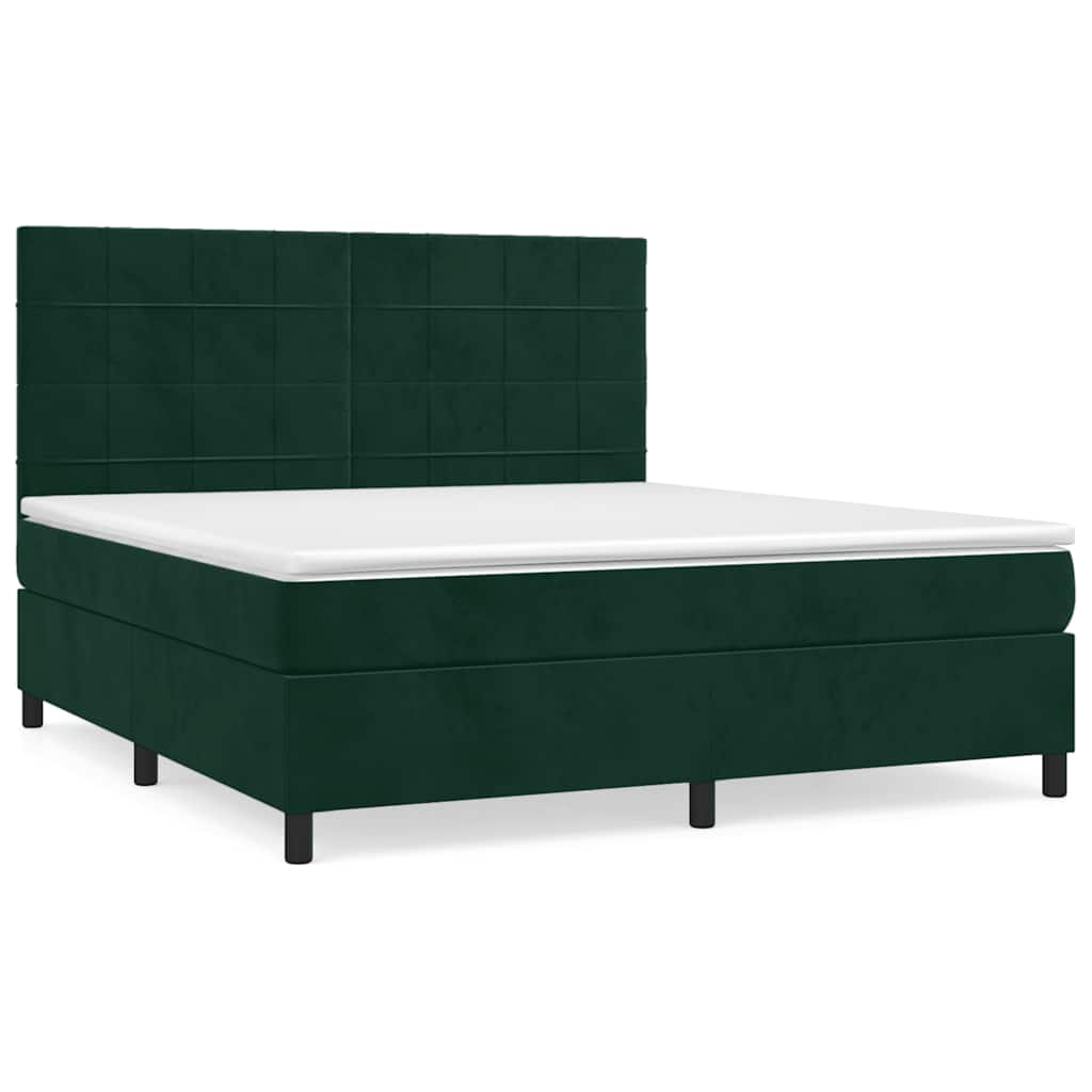 Giroletto a Molle con Materasso Verde Scuro 180x200 cm Velluto