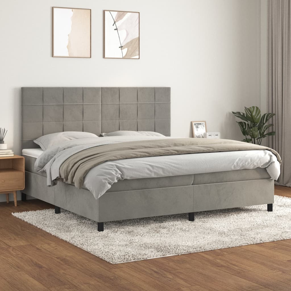 Giroletto a Molle con Materasso Grigio Chiaro 200x200cm Velluto | homemem39
