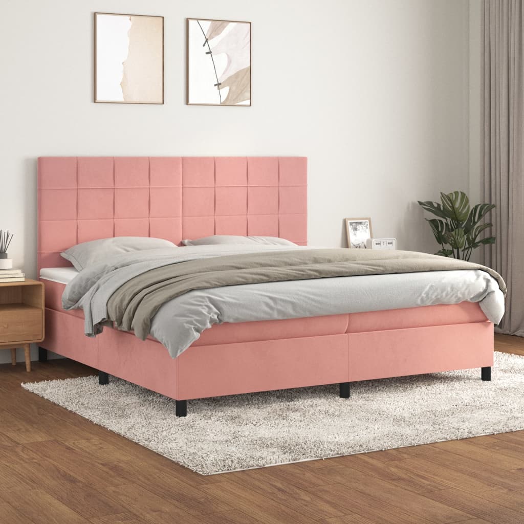 Giroletto a Molle con Materasso Rosa 200x200 cm in Velluto - homemem39