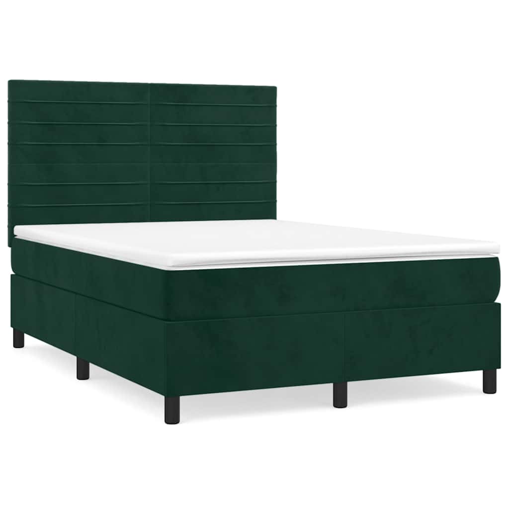 Giroletto a Molle con Materasso Verde Scuro 140x190 cm Velluto