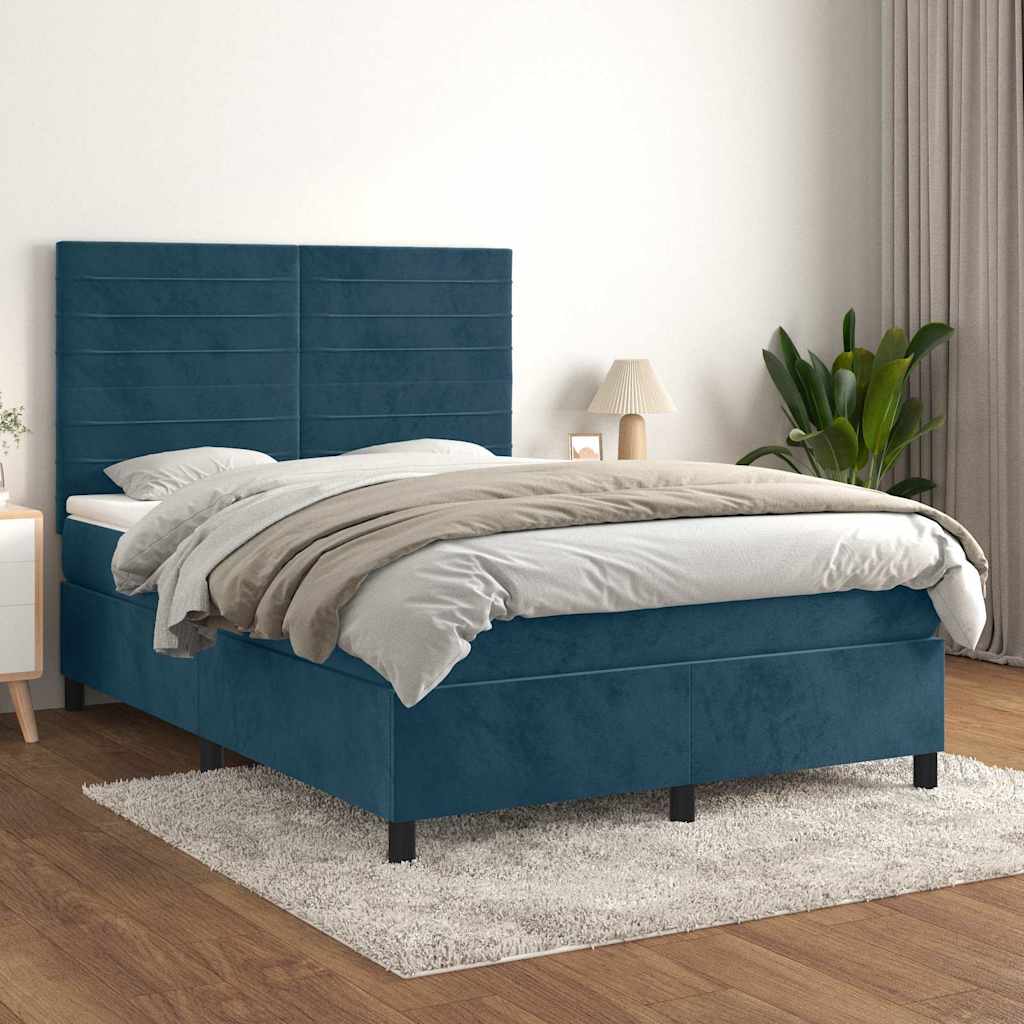 Giroletto a Molle con Materasso Blu Scuro 140x190 cm in Velluto