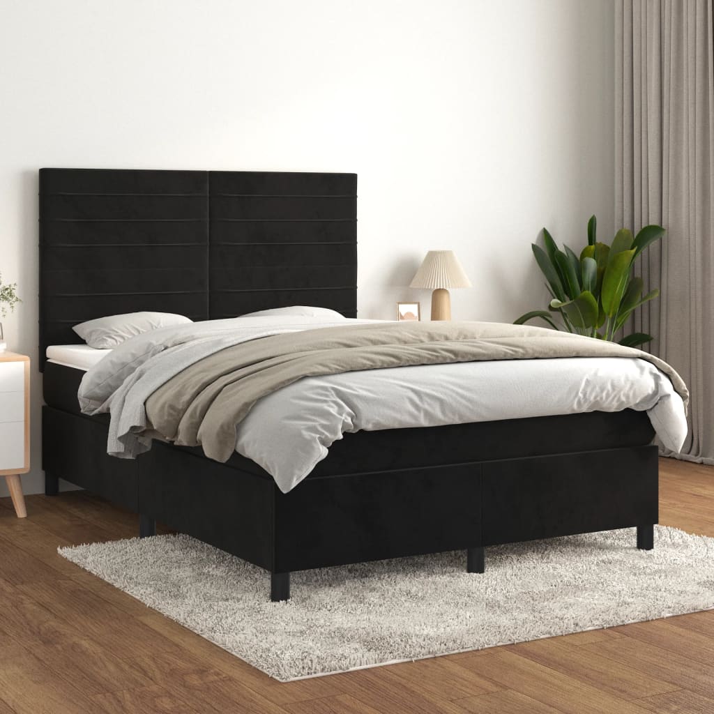 Spring bed frame with black mattress 140x200 cm in velvet