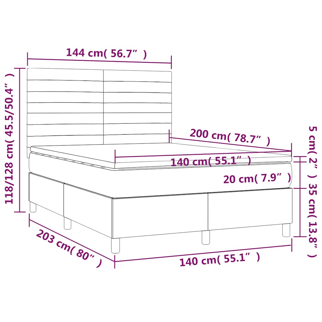 Giroletto a Molle con Materasso Blu Scuro 140x200 cm in Velluto | homemem39