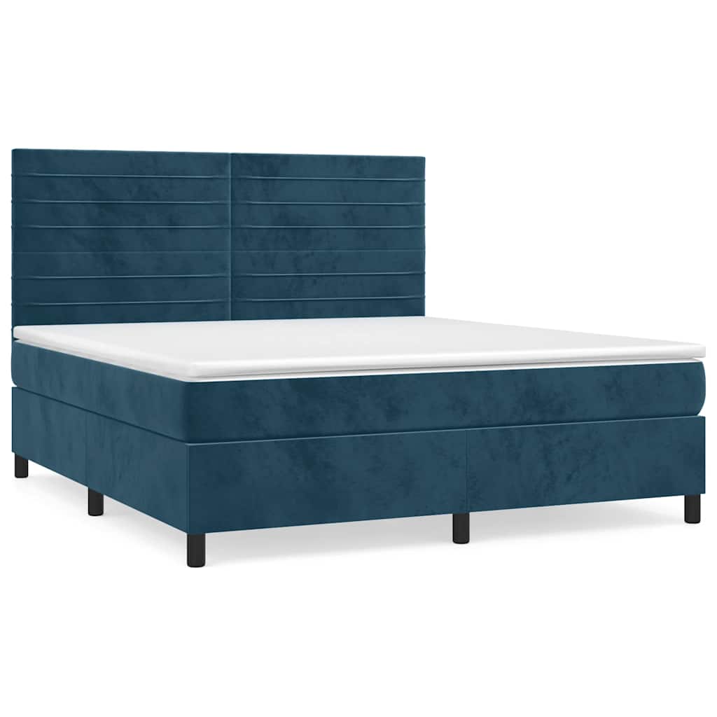 Giroletto a Molle con Materasso Blu Scuro 160x200 cm in Velluto