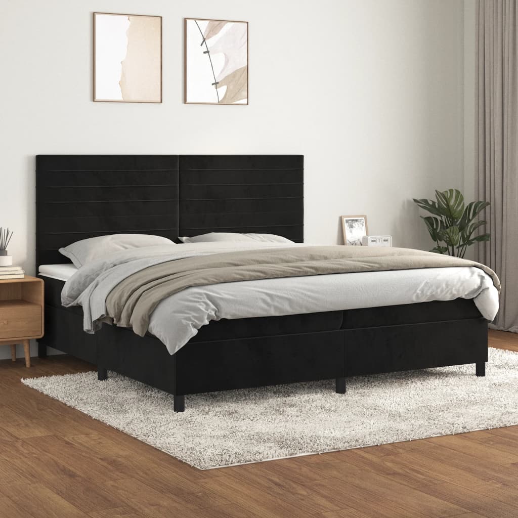 Giroletto a Molle con Materasso Nero 200x200 cm in Velluto | homemem39