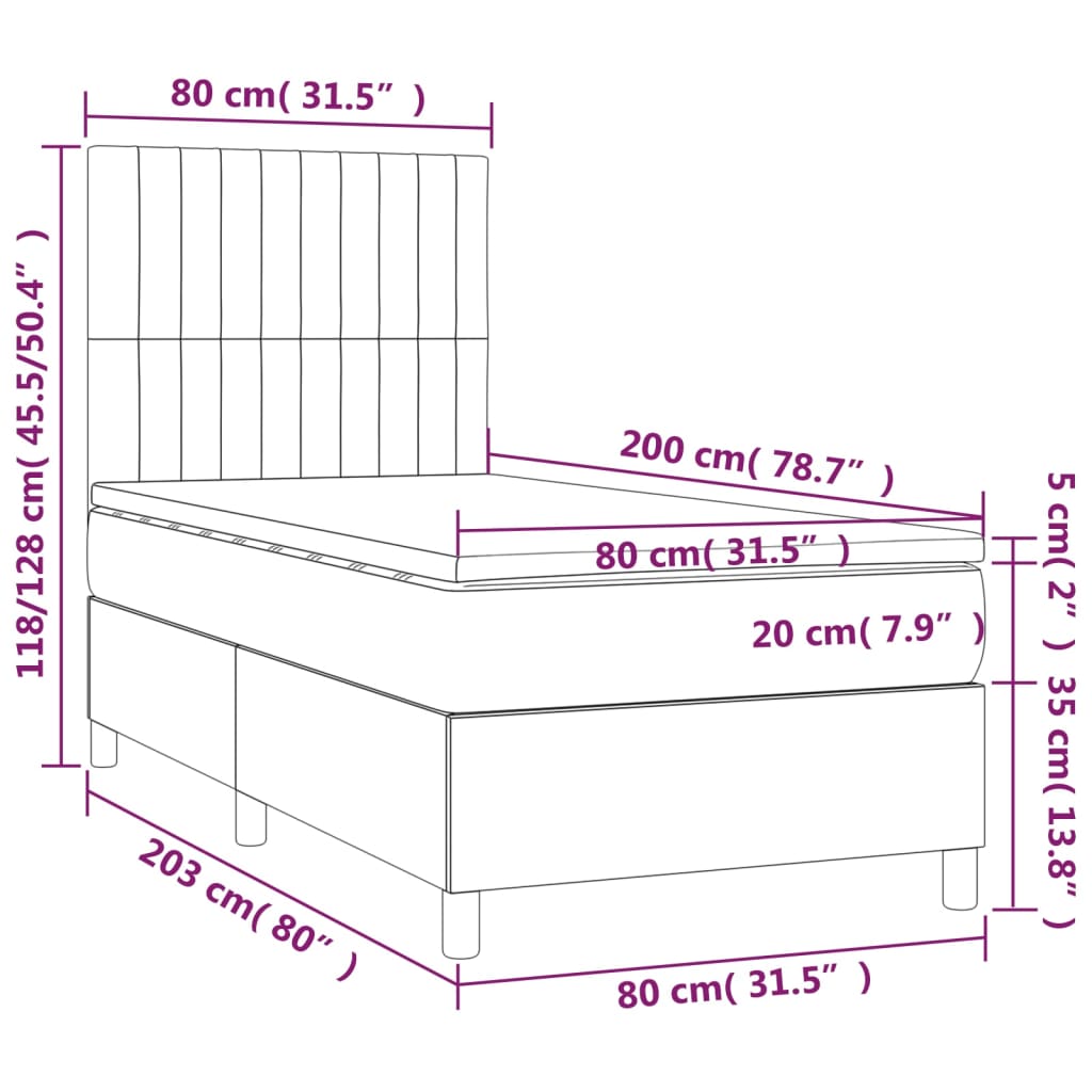 Giroletto a Molle con Materasso Grigio Scuro 80x200 cm Velluto