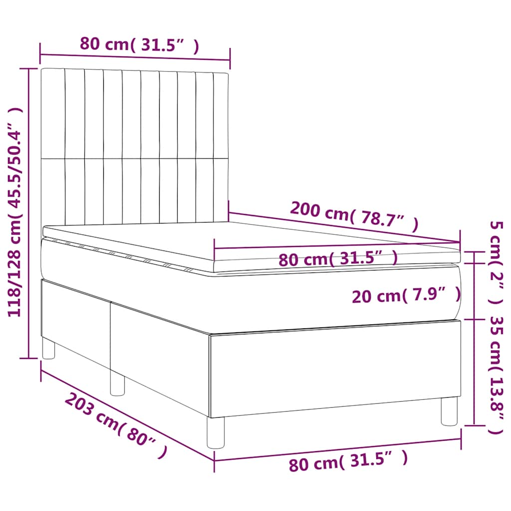 Giroletto a Molle con Materasso Blu Scuro 80x200 cm in Velluto