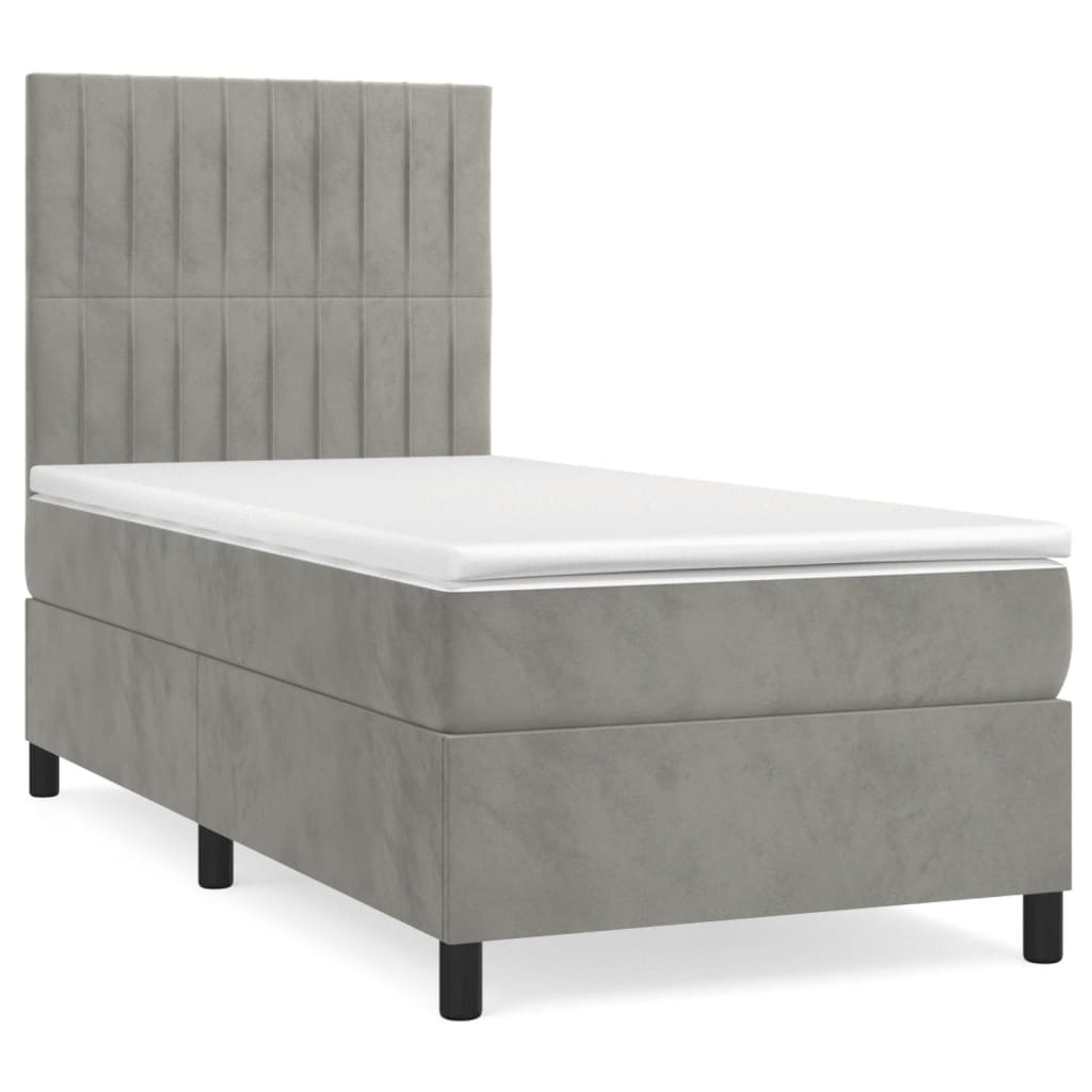 Giroletto a Molle con Materasso Grigio Chiaro 90x190 cm Velluto