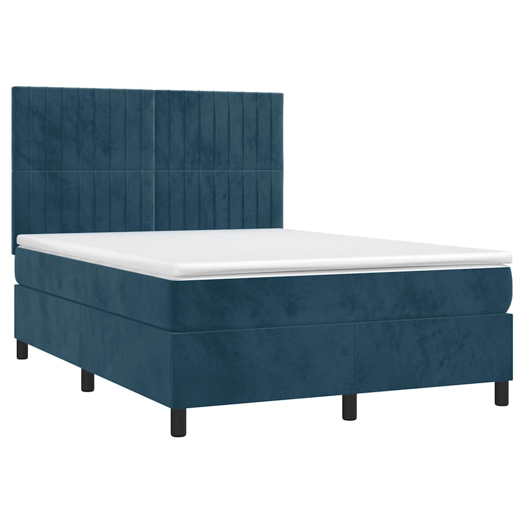 Giroletto a Molle con Materasso Blu Scuro 140x190 cm in Velluto