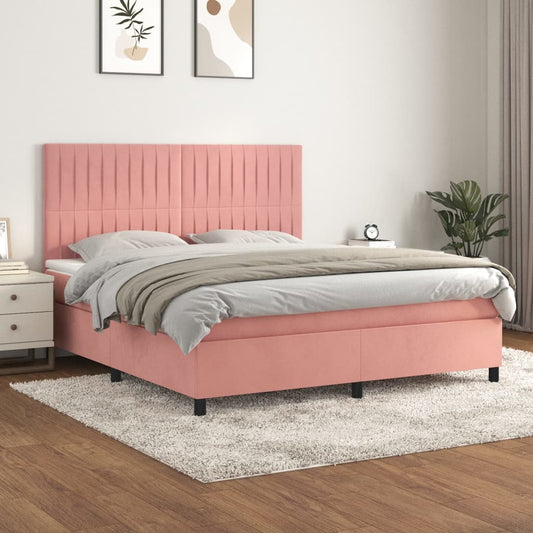 Giroletto a Molle con Materasso Rosa 180x200 cm in Velluto - homemem39